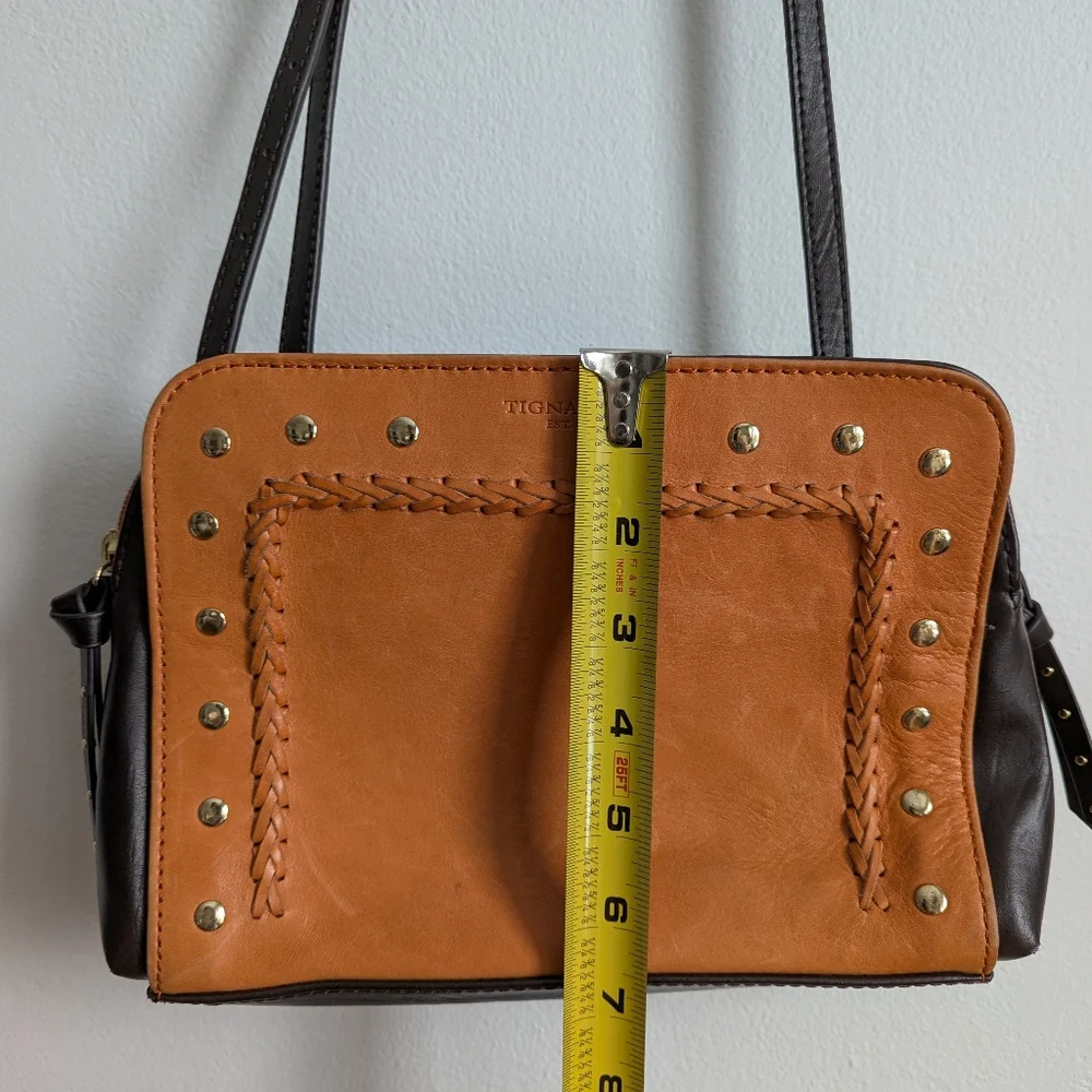 Tignanello Vintage Leather Mojave Crossbody Handbag Orange & Brown Studded